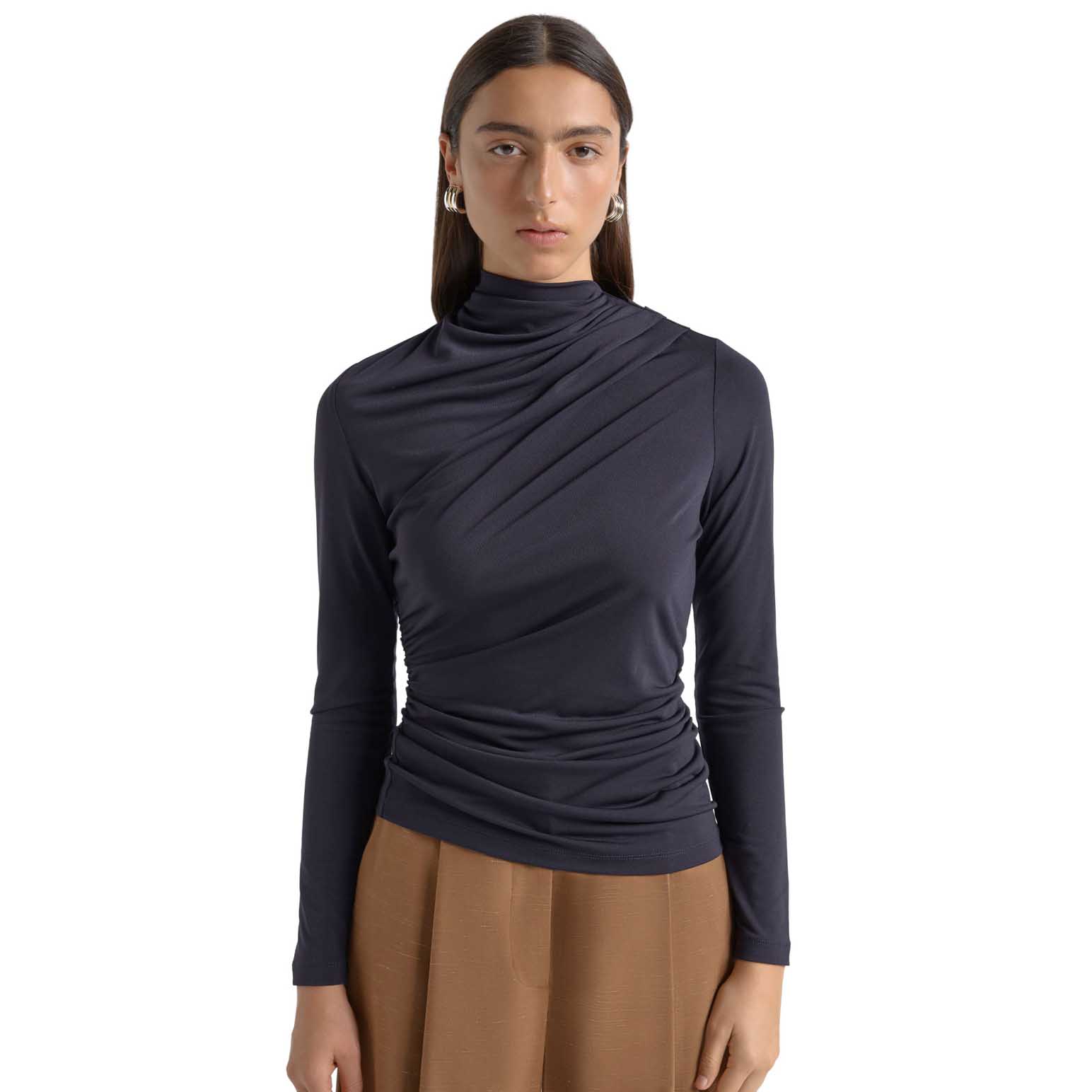 Cue Crepe Mesh Gathered Top